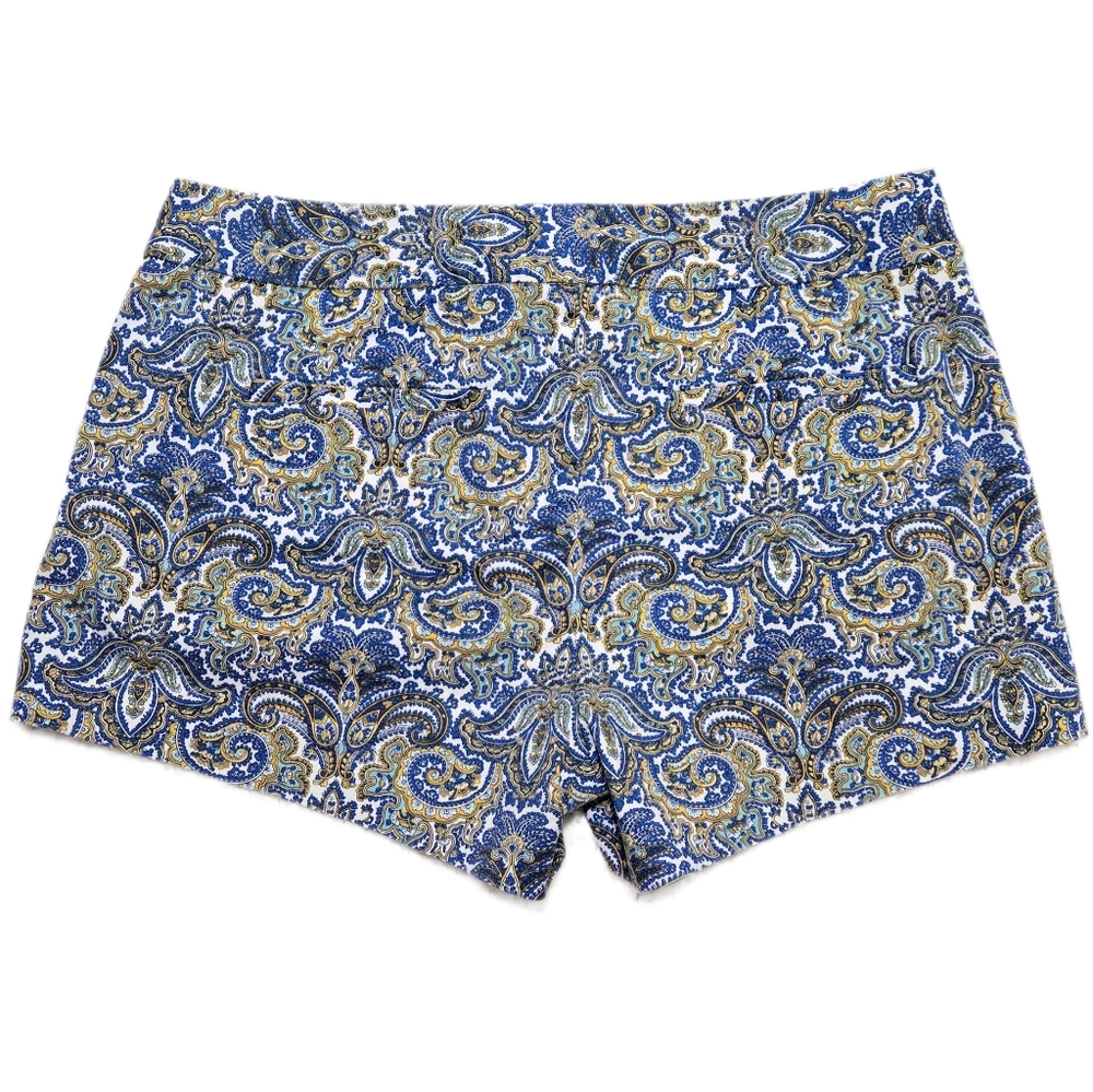 J Crew City Fit Paisley Print Shorts - Blue & Yellow Stretch Cotton - Size 4 - Picture 2 of 9